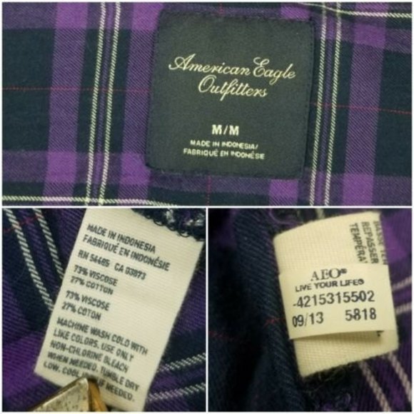 American Eagle Outfitters Soft Flannel Plaid Shirt Womens M Purple Viscose Blend - Picture 3 of 12